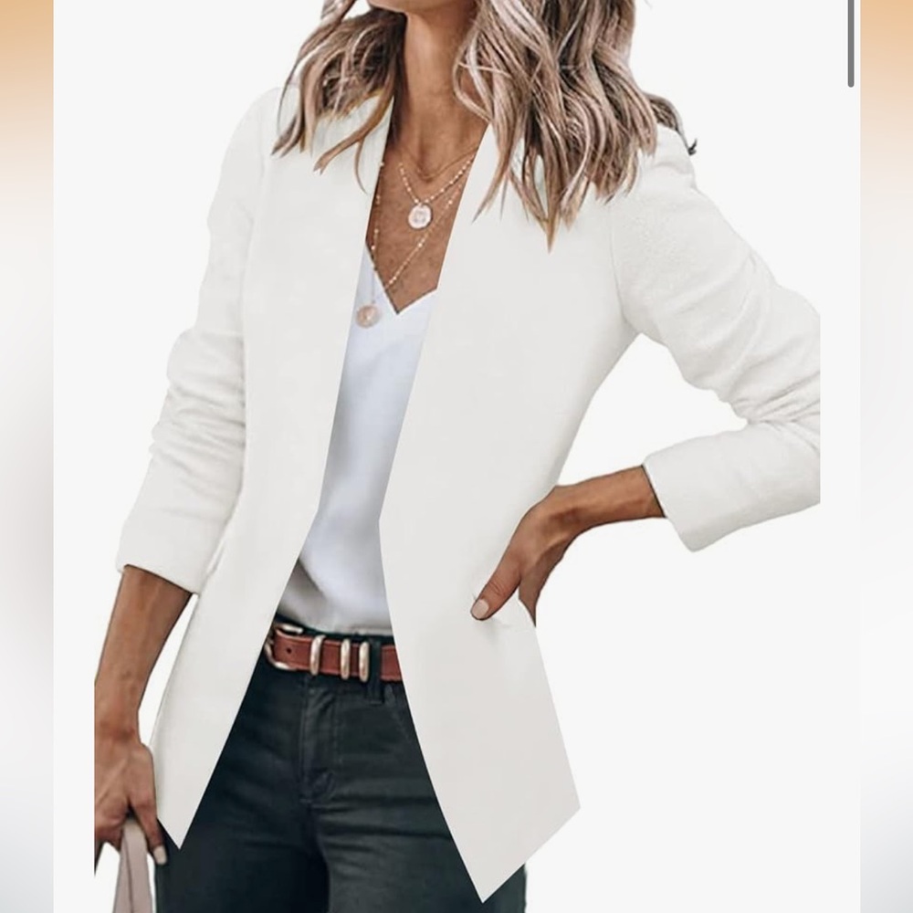 Women’s White Open-Front Blazer Jacket 🌸